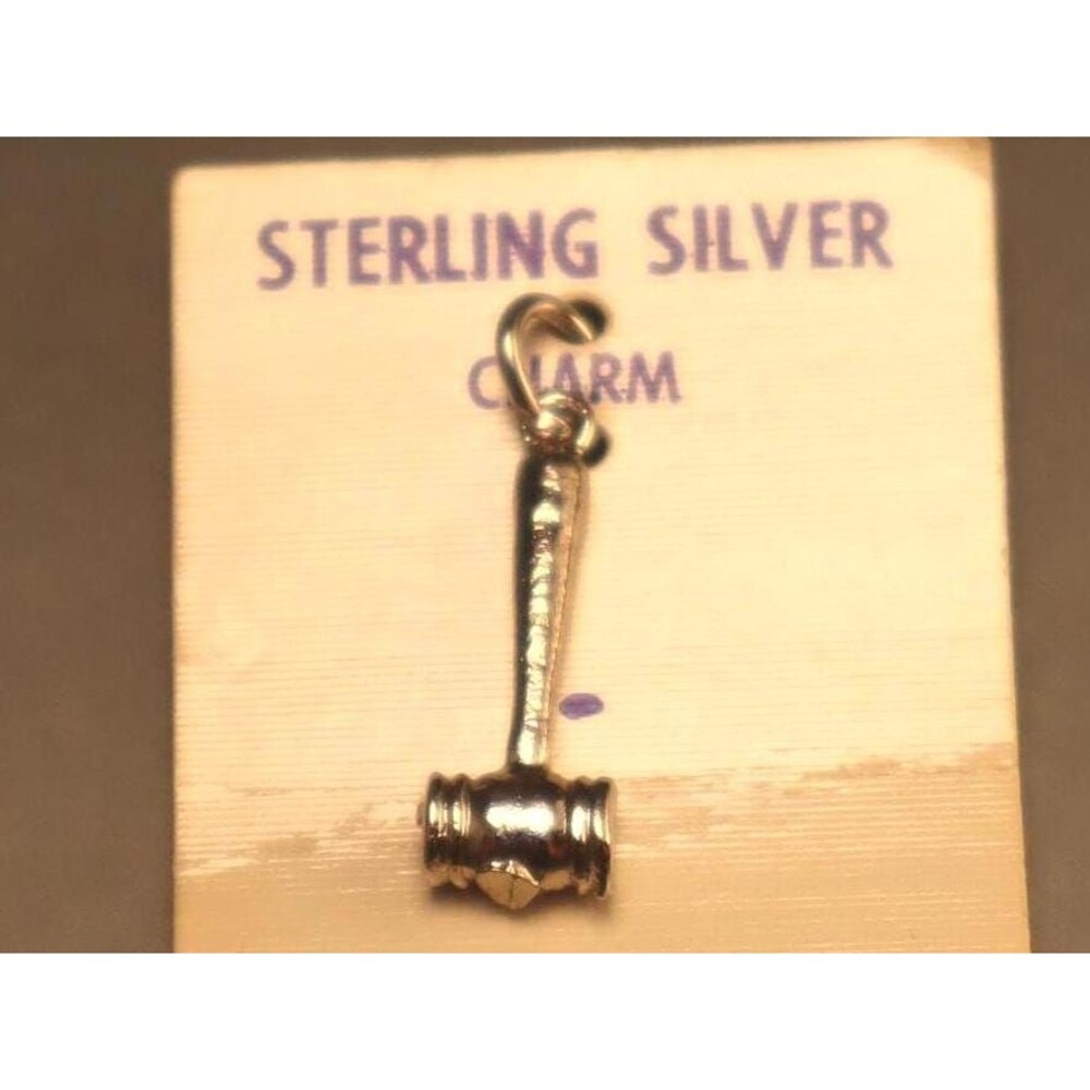 Vintage Sterling Gavel Judge Hammer Charm on Card